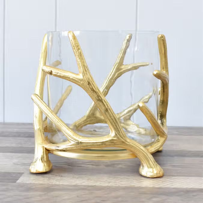 Antler Hurricane vase with metal and glass