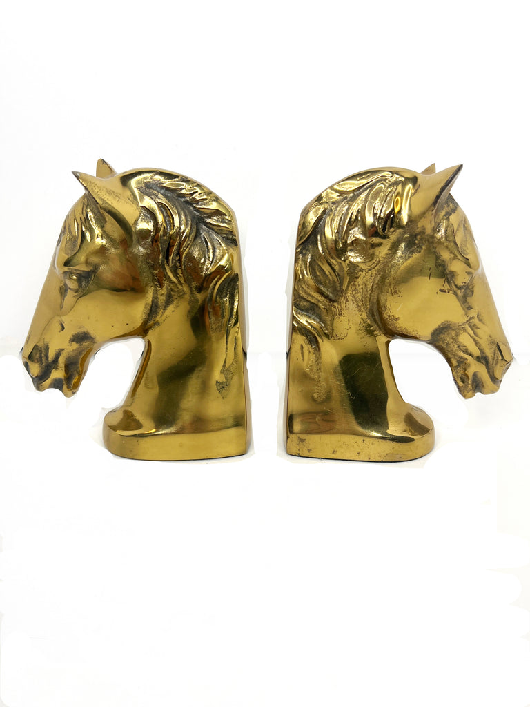 Brass horse head bookends