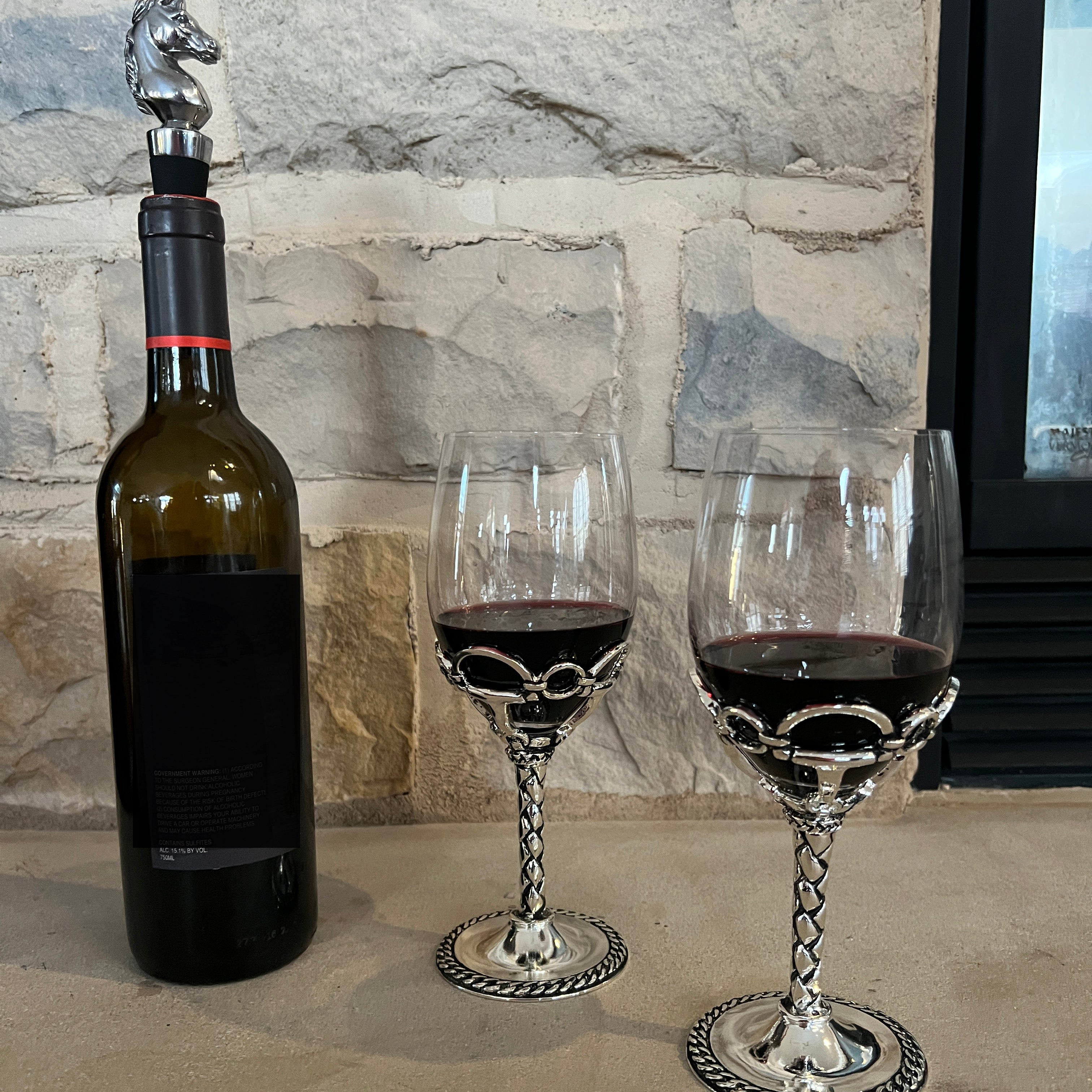 Horsehead Wine Stopper and Equestrian Wine glasses