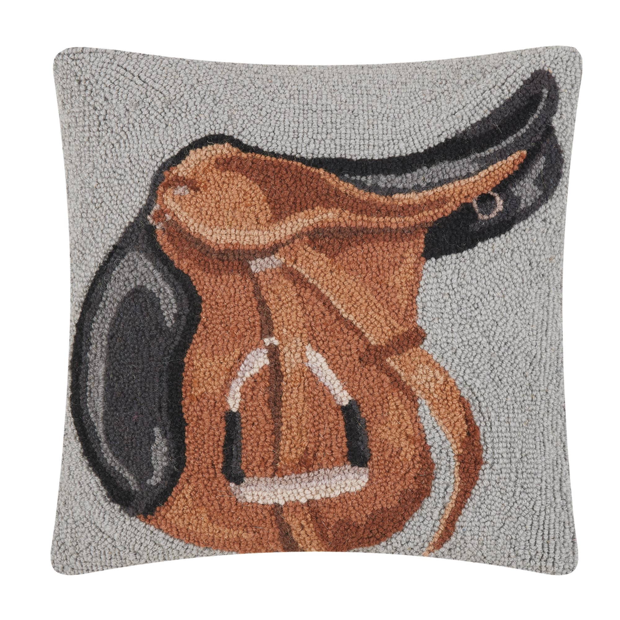 English Saddle on needlepoint pillow