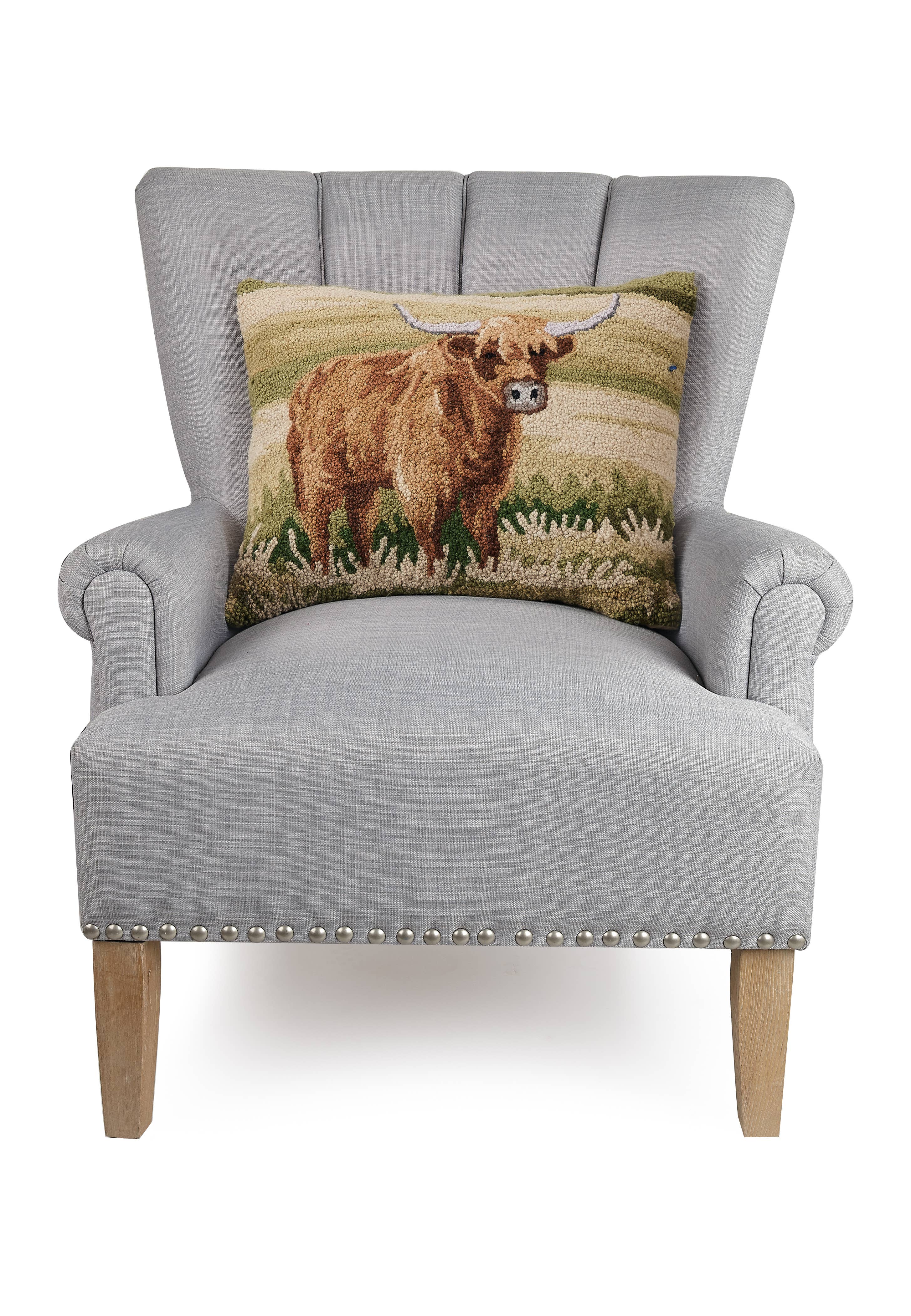 Highland Cow  Pillow needlepoint on a chair