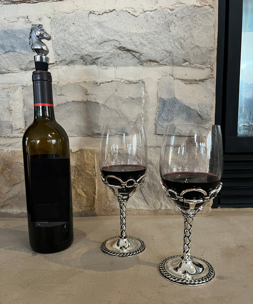 Horsehead Wine Stopper and Equestrian Wine glasses